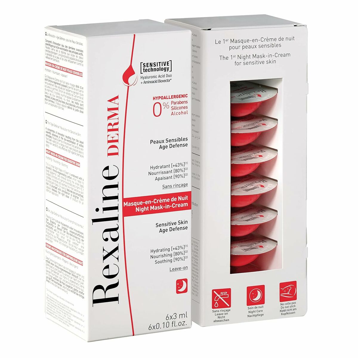 Rexaline Derma Feuchtigkeitsspendende Nachtmaske 3 ml x 6 Empfindliche Haut