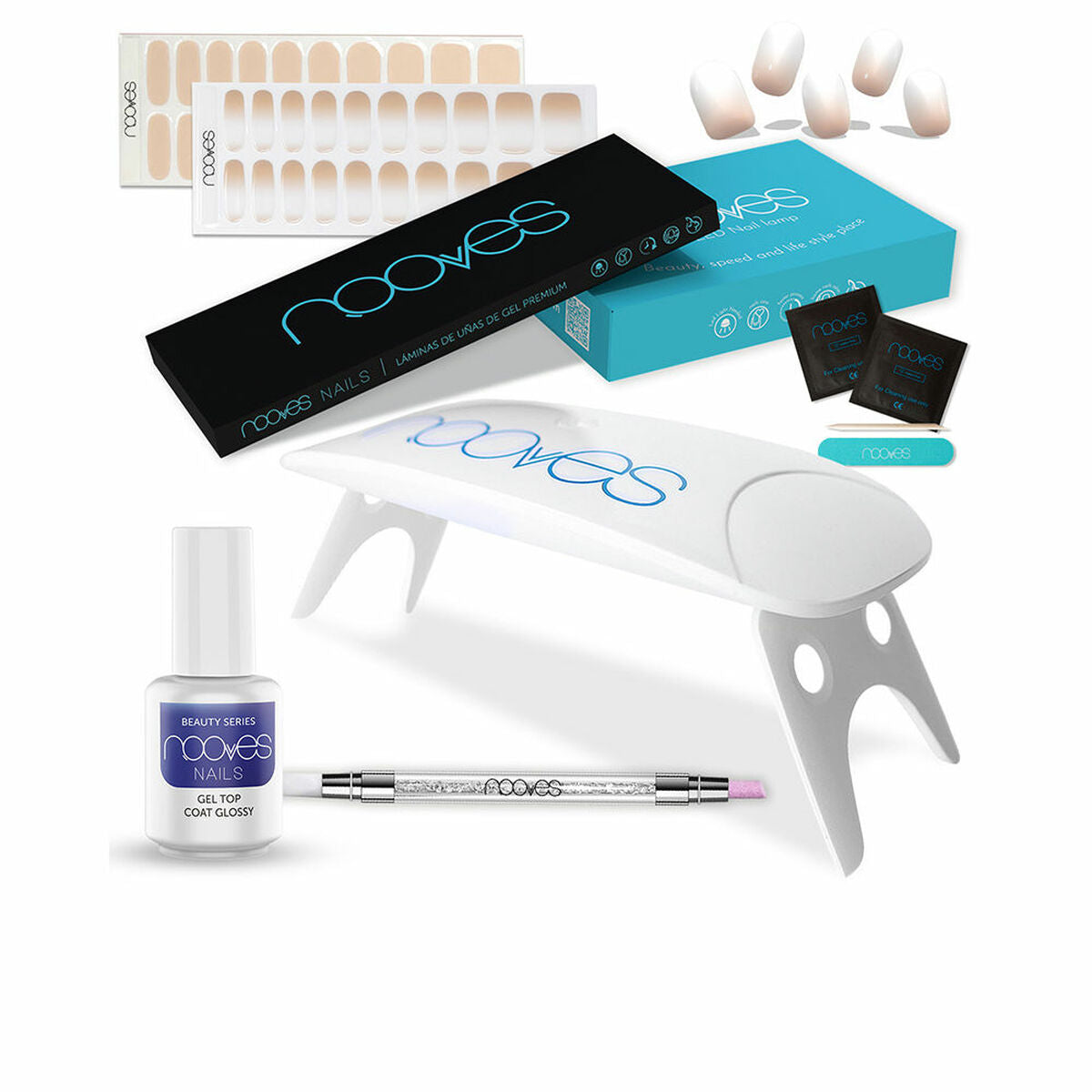 Set de manicure Nooves Premium Bege Lâminas de gel para unhas 8 Peças